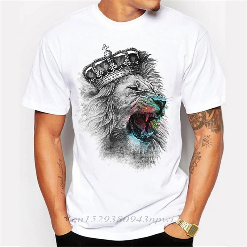 Мужская футболка с 3D-принтом короны и Льва белая Повседневная хипстерская