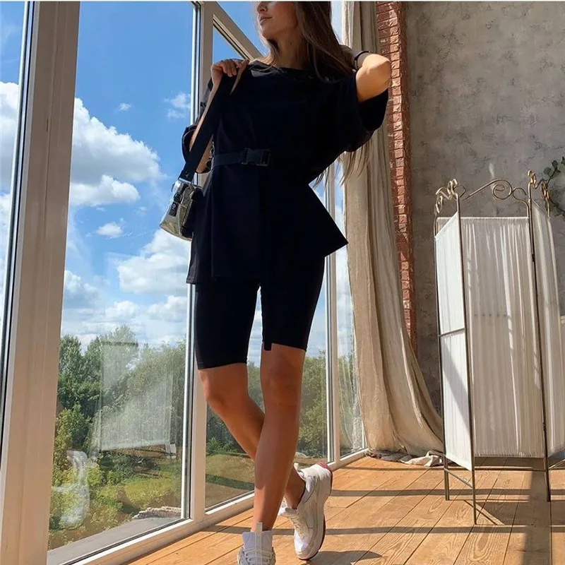 Casual Solide Outfits frauen Zwei Stück Anzug Mit Gürtel Hause Lose Sport Trainingsanzüge Mode Freizeit Fahrrad Anzug Sommer Casual Solide Outfits frauen Zwei Stück Anzug Mit Gürtel Hause Lose Sport Trainingsanzüge Mode Freizeit Fahrrad Anzug Sommer