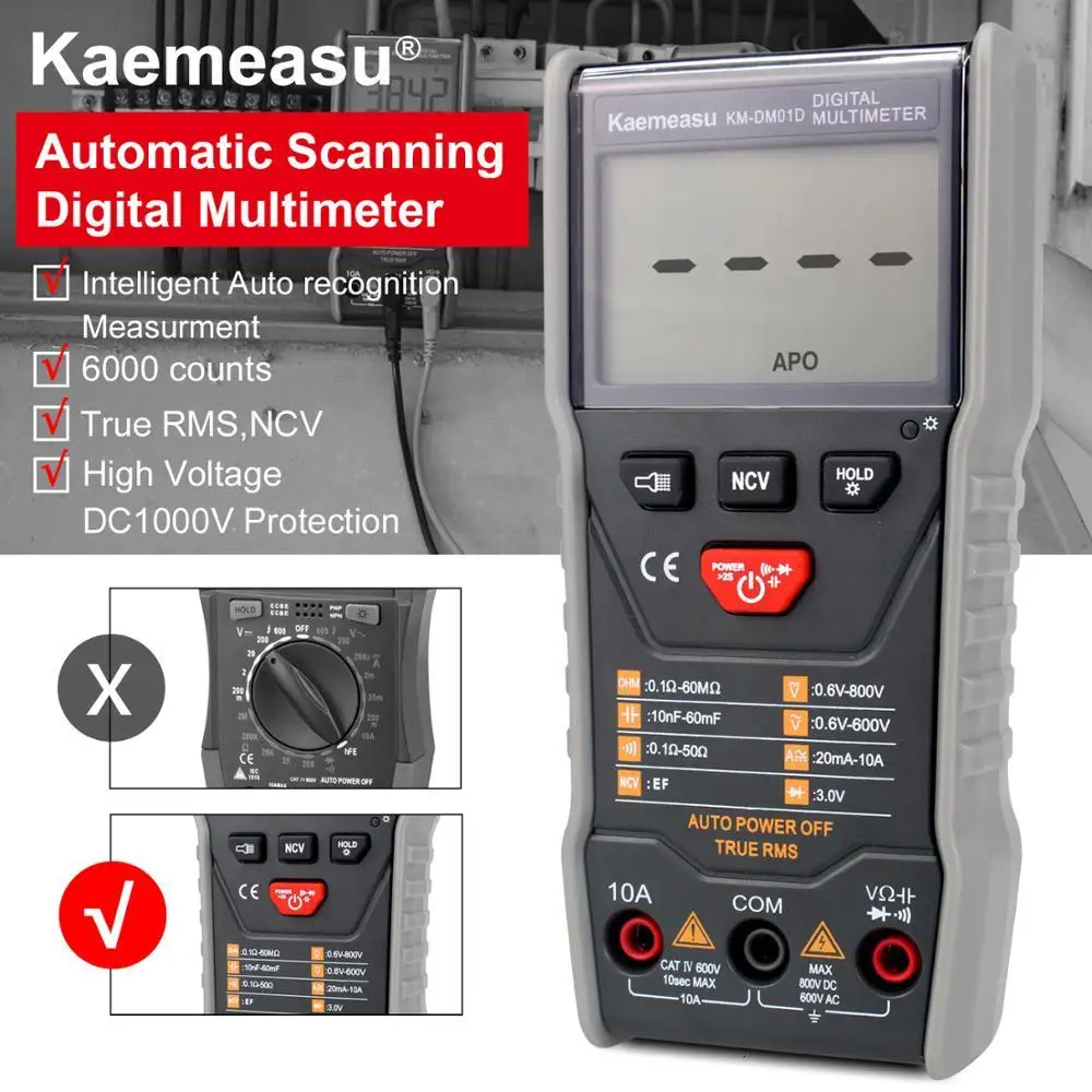 Kaemeasu Intelligent Automatic Scanning Digital Multimeter 3 5/6-digit DC/AC Electronic Maintenance Instrument Tools KM-DM01D
Kaemeasu Intelligent Automatic Scanning Digital Multimeter 3 5/6-digit DC/AC Electronic Maintenance Instrument Tools KM-DM01D