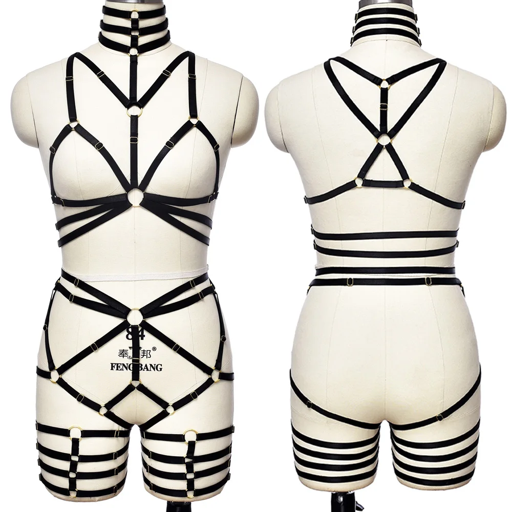 Женское черное бондажное белье в стиле панк
Женское черное бондажное белье в стиле панк