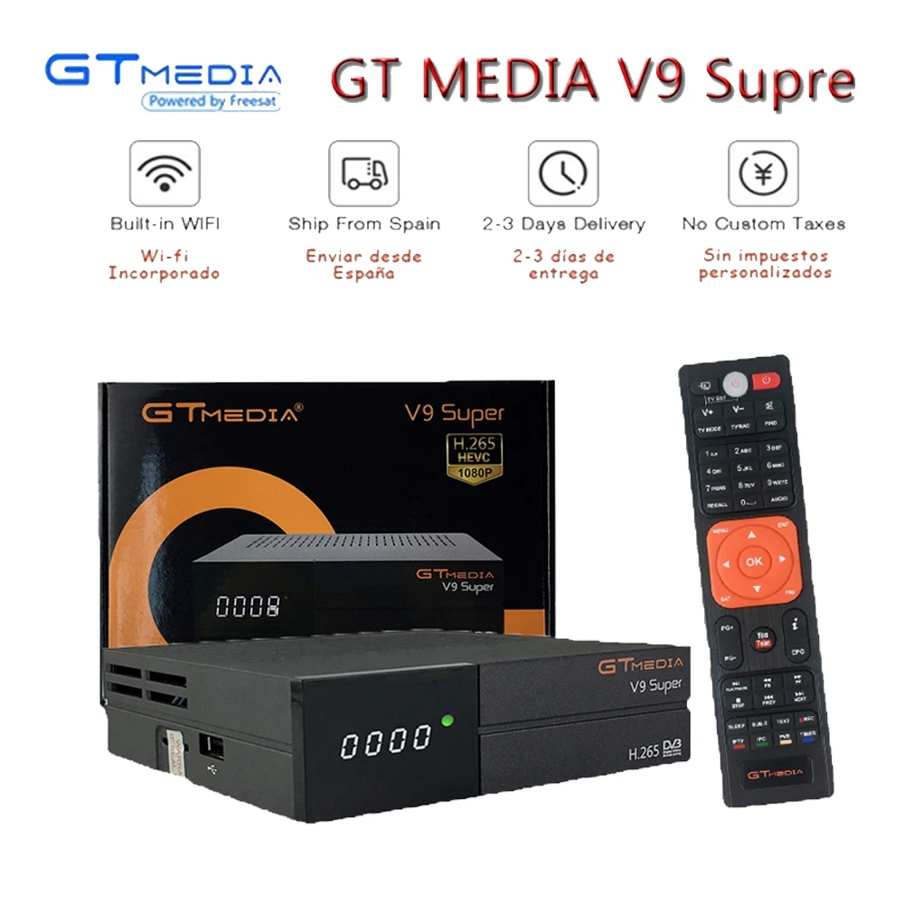 Gemedia V9 Super satellite receiver+1 year Spain CCCAM DVB-S2 H.265 decoder with built-in WIFI tv box same as Gt media v8 NOVA
Gemedia V9 Super satellite receiver+1 year Spain CCCAM DVB-S2 H.265 decoder with built-in WIFI tv box same as Gt media v8 NOVA