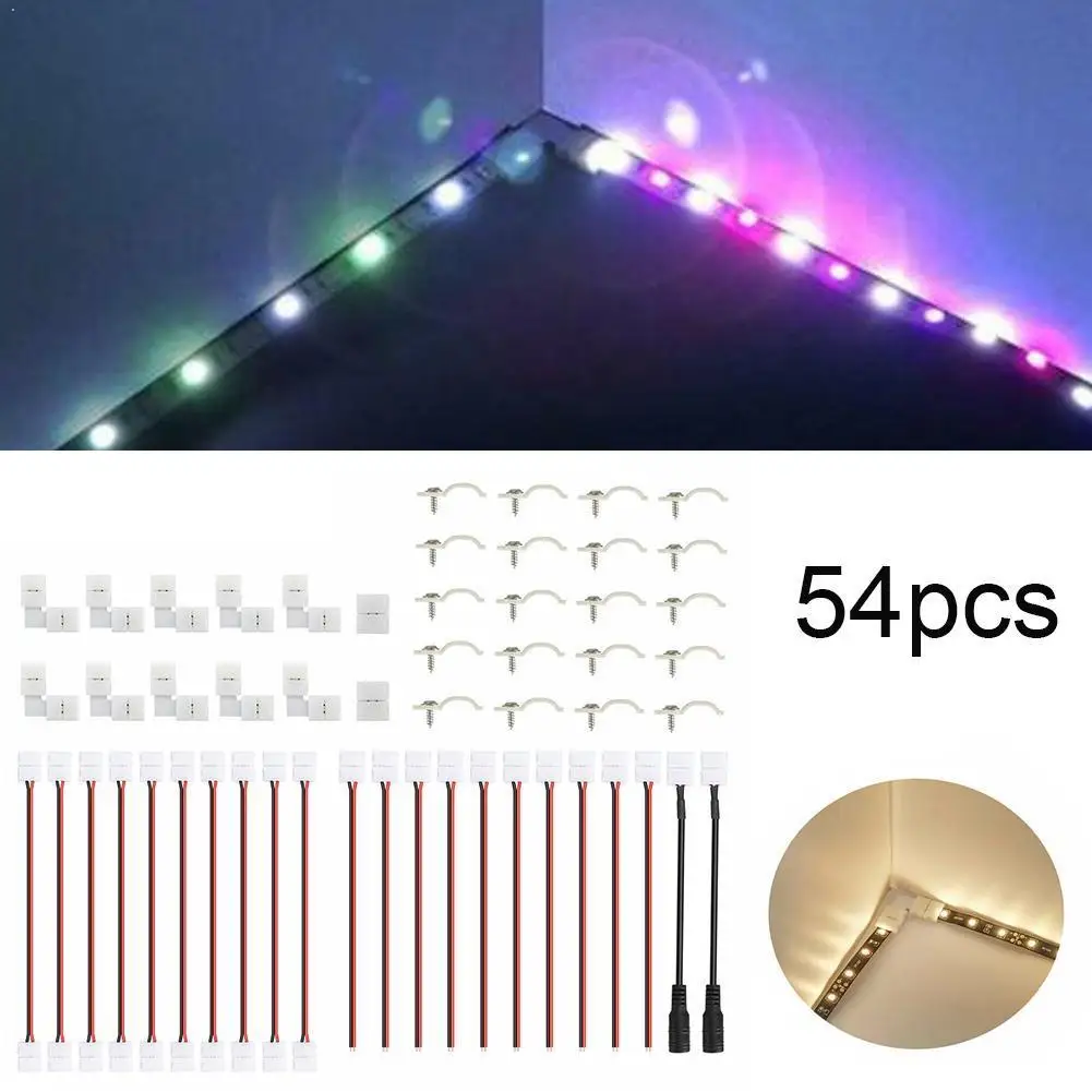54pcs/set LED Strip Adapter LED Strip Connector with Connector Connector L LED Jumper Shape Connector Pigtail LED DC Strip V8I1
54pcs/set LED Strip Adapter LED Strip Connector with Connector Connector L LED Jumper Shape Connector Pigtail LED DC Strip V8I1