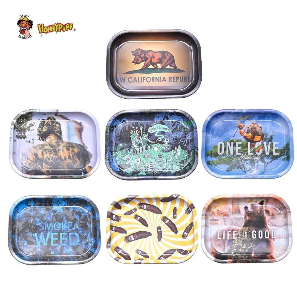 

HONEYPUFF Metal Tobacco Rolling Tray 108 x 140 MM With Many Pattern Smoking Roll Rolling Tray Suit Herb Grinder or Smoke Pipe