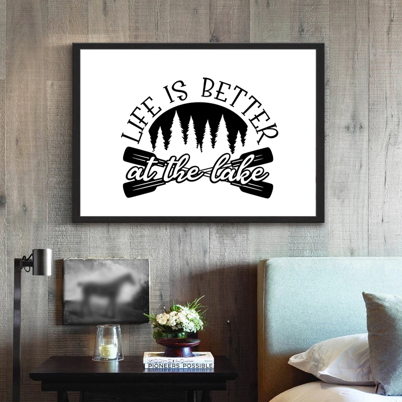 

Life is Better at the Lake Quotes Prints Lake House Wall Art Decor , Lake Cabin Farm House Wall Pictures Canvas Paintings Decor
