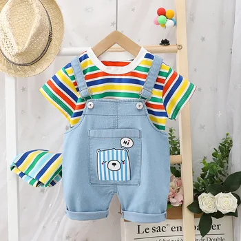 Korean Version of the Summer Short-Sleeve Striped tong tao zhuang Cute Bear Strap Denim Shorts Two-Piece Set
Korean Version of the Summer Short-Sleeve Striped tong tao zhuang Cute Bear Strap Denim Shorts Two-Piece Set