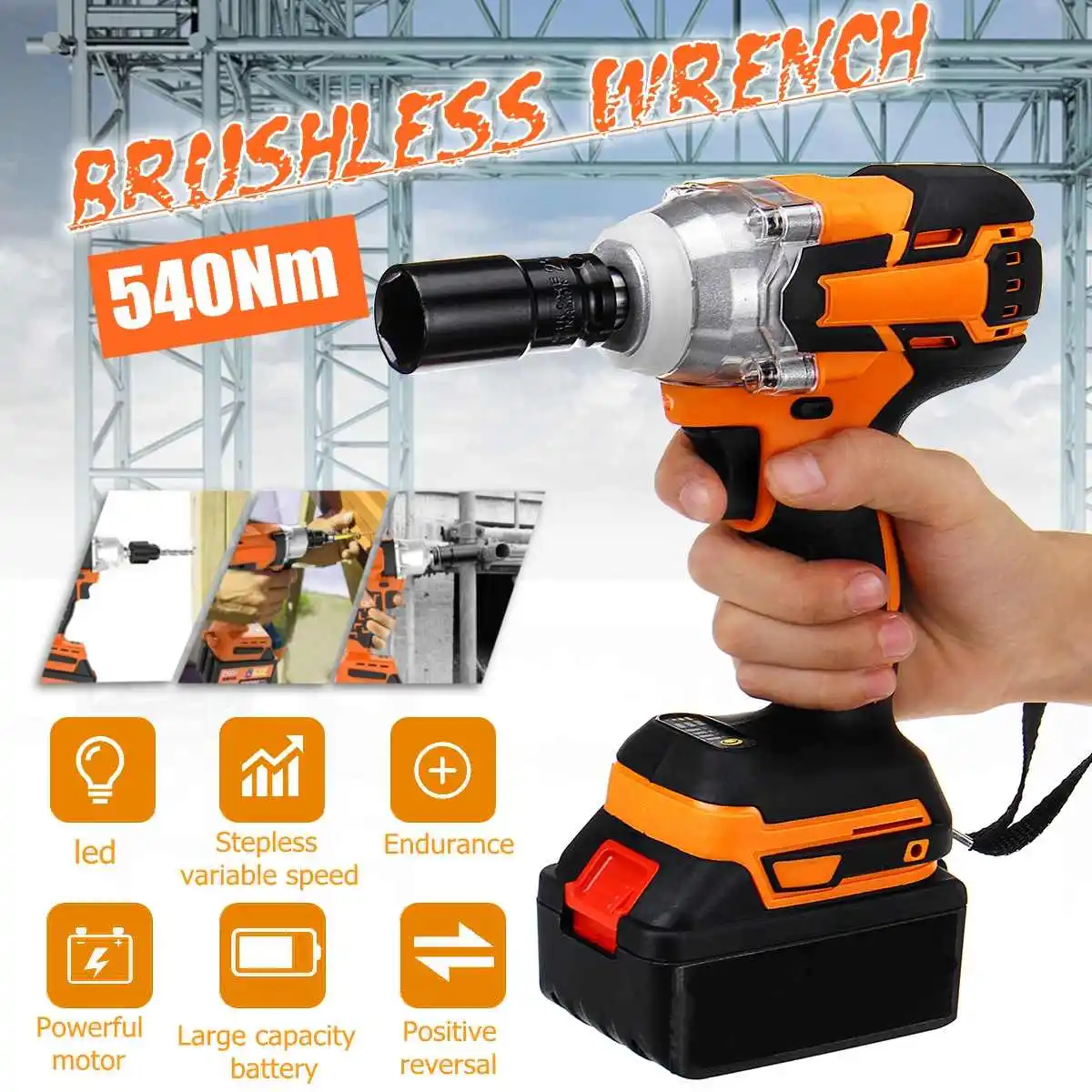 540Nm 28000mAh 1/2'' Cordless Impact Wrench Driver Electric Wrench Socket Hand Drill Installation Tools 
540Nm 28000mAh 1/2'' Cordless Impact Wrench Driver Electric Wrench Socket Hand Drill Installation Tools