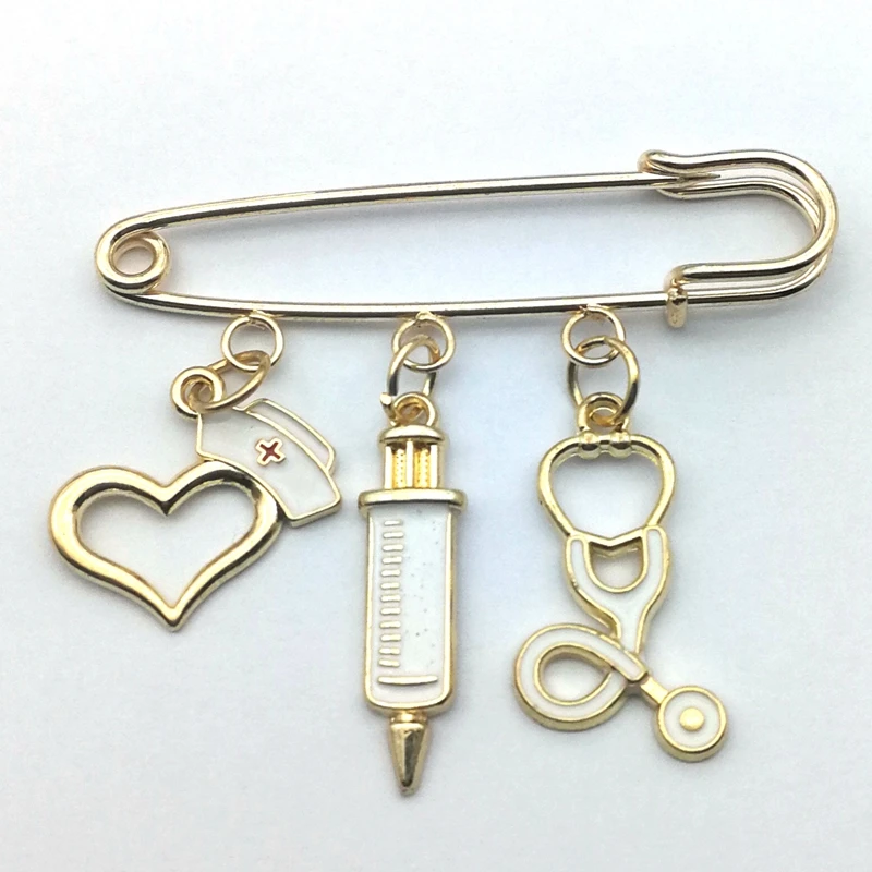 2020 New Golden Nurse Cap Medical Brooch Needle Syringe Love Dripping oil Stethoscope Thermometer Cute Jewelry Gift | Украшения и