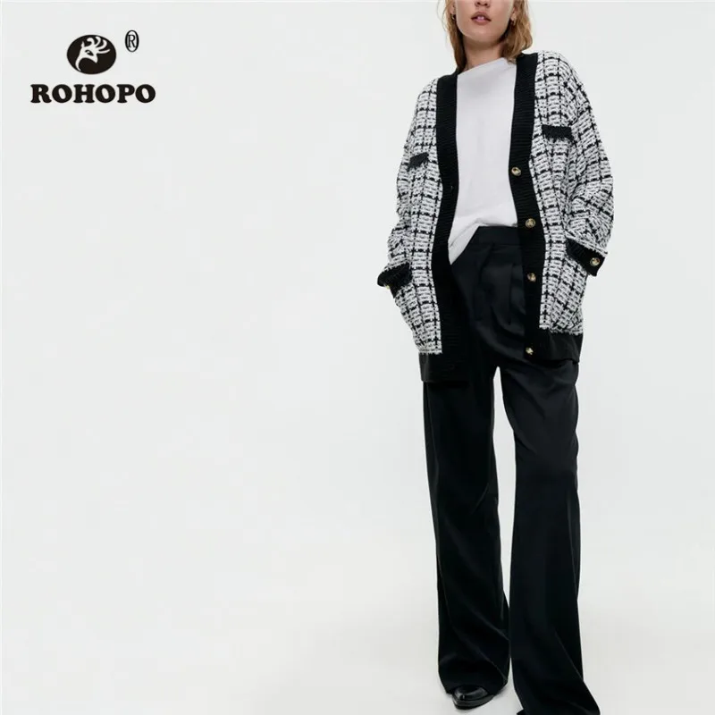 ROHOPO V Collar Long Sleeve Gold Buttons Fly Tweed Sweater Plaid Tops and side Welted Pockets Cardigan Knitted Outwear #9667
ROHOPO V Collar Long Sleeve Gold Buttons Fly Tweed Sweater Plaid Tops and side Welted Pockets Cardigan Knitted Outwear #9667