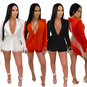 2020 Sexy Tassel Clubwear Two Piece Set Backless Split Blazer + Mini Shorts Femme Bodycon Slim Party 2 Piece Set Women Outfits
2020 Sexy Tassel Clubwear Two Piece Set Backless Split Blazer + Mini Shorts Femme Bodycon Slim Party 2 Piece Set Women Outfits