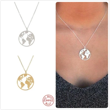 925 Sterling Silver Necklace Women World Map Necklace Wedding Party Gold Hollow Map Pendant Chokers Necklace Girl Gift collar R5
925 Sterling Silver Necklace Women World Map Necklace Wedding Party Gold Hollow Map Pendant Chokers Necklace Girl Gift collar R5