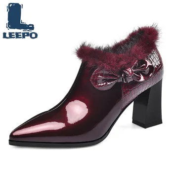 Woman Ankle Boots Cow Leather Winter Short Plush Black Zippers High Heels Female Luxury Fur Boots High Quality Party Shoes
Woman Ankle Boots Cow Leather Winter Short Plush Black Zippers High Heels Female Luxury Fur Boots High Quality Party Shoes
