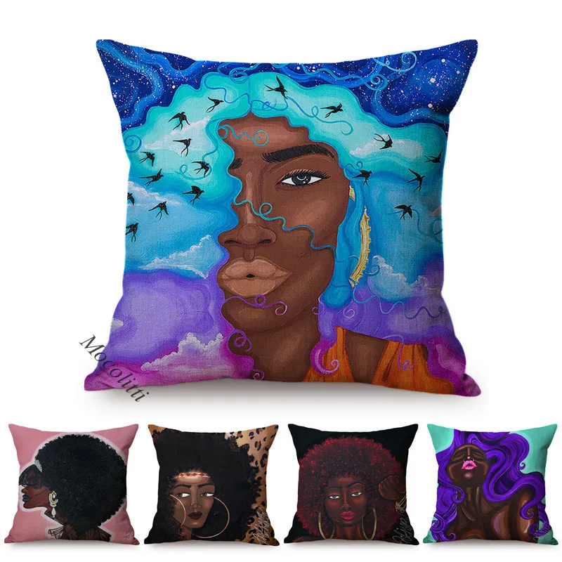 

Красивые африканская женщина узор Подушка Чехол модные пикантные абстрактная живопись маслом домашний декор из хлопка и льна для диванных подушек, наволочки для подушек, Cojines