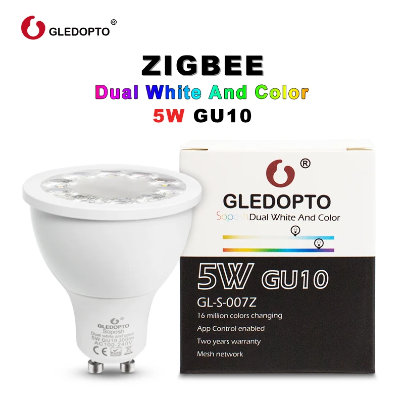 Zigbee RGB+CCT 5W GU10 Smart Led Spotlight Smart Home AC100-240V Color Change Led Dual White Light
Zigbee RGB+CCT 5W GU10 Smart Led Spotlight Smart Home AC100-240V Color Change Led Dual White Light