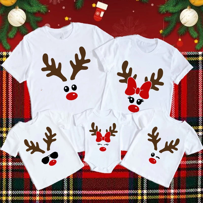 

Christmas Cartoon Deer Dad Mom Tshirt Daddy Son T Shirt Christmas Family Matching Clothes Family Look Xmas Holiday Outfits
