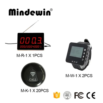 Mindewin Service Waiter Calling Bell System 1PCS LED Display Panel M-R-1 + 2PCS Watch Pager M-W-1 + 20PCS Call Button M-K-1
Mindewin Service Waiter Calling Bell System 1PCS LED Display Panel M-R-1 + 2PCS Watch Pager M-W-1 + 20PCS Call Button M-K-1