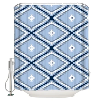 Waterproof Polyester Fabric Shower Curtain Aztec Traditional Patterns Blue Shower Curtain 
Waterproof Polyester Fabric Shower Curtain Aztec Traditional Patterns Blue Shower Curtain