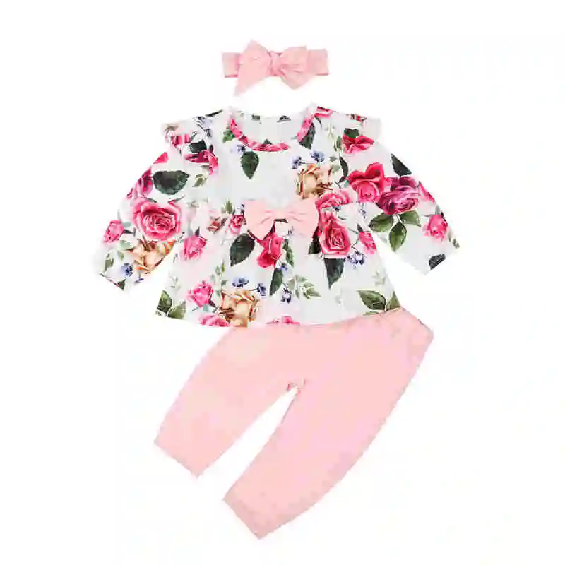 3 Pcs Infant Autumn Outfits Toddler Floral Long Sleeve Round Neck Bow Ruffle Top+Solid Color Trousers+Headband
3 Pcs Infant Autumn Outfits Toddler Floral Long Sleeve Round Neck Bow Ruffle Top+Solid Color Trousers+Headband