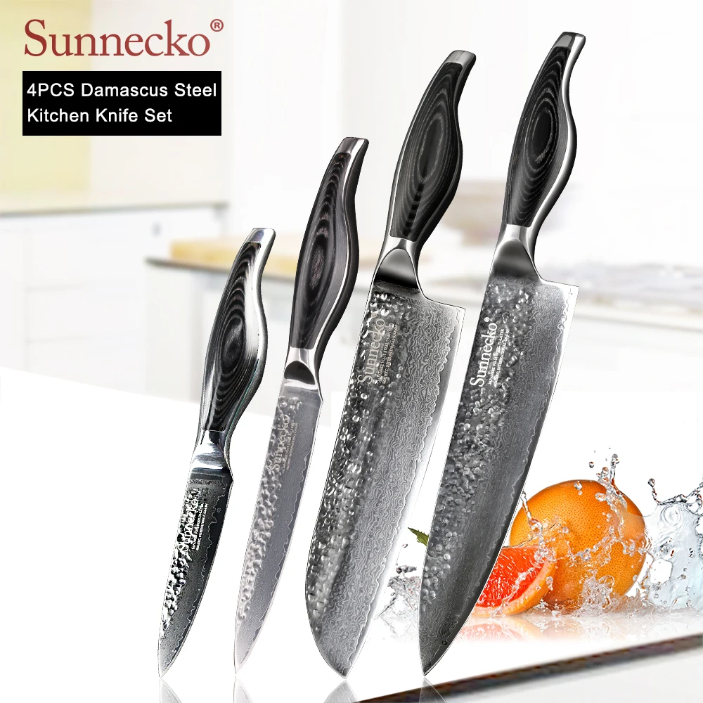 SUNNECKO Premium Chef Utility Paring Santoku Knife Damascus Japanese VG10 Steel Blade Pakka Wood Handle 4pcs Kitchen Knives Set
SUNNECKO Premium Chef Utility Paring Santoku Knife Damascus Japanese VG10 Steel Blade Pakka Wood Handle 4pcs Kitchen Knives Set