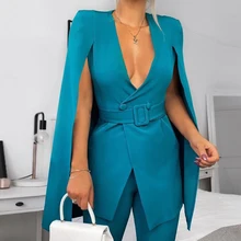 Elegant Fashion Blazer Women Long Sleeve Lapel Cape Split Poncho Office Lady Cloak Jacket Notched Coat for Party Dinner Workwear 
Elegant Fashion Blazer Women Long Sleeve Lapel Cape Split Poncho Office Lady Cloak Jacket Notched Coat for Party Dinner Workwear