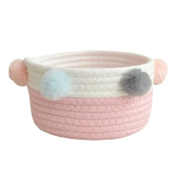 Cotton Rope Woven Storage Basket Dirty Clothes Laundry Baskets with Pompom Desktop Sundries Organizer
Cotton Rope Woven Storage Basket Dirty Clothes Laundry Baskets with Pompom Desktop Sundries Organizer
