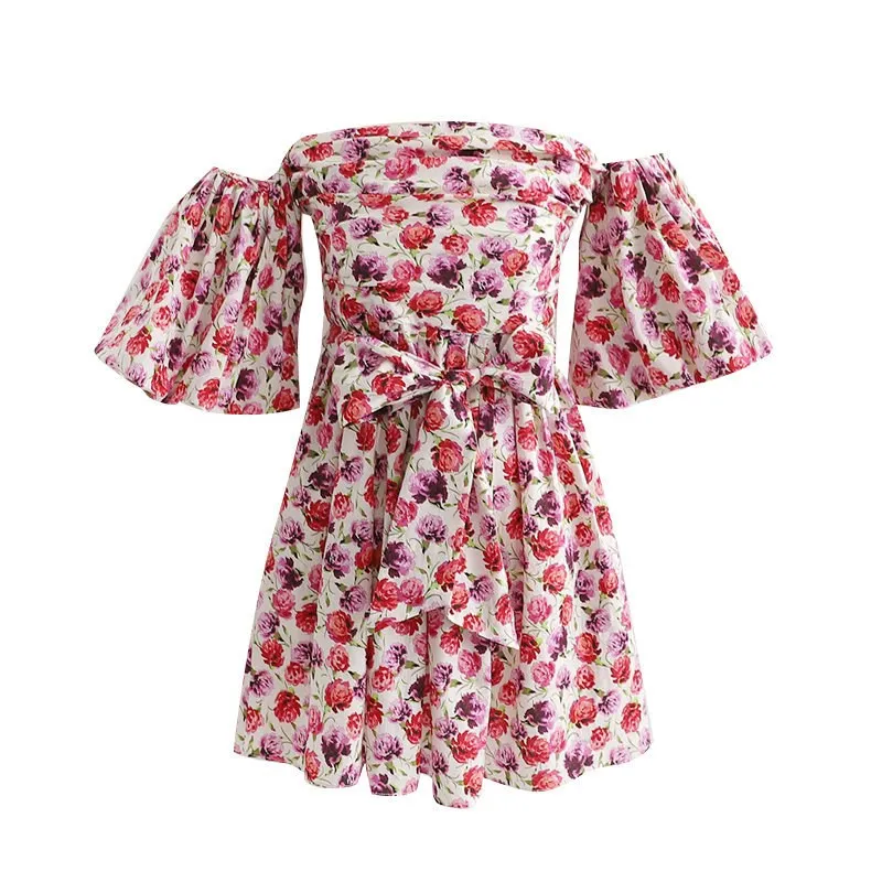 Nice Summer Womens Off Shoulder Mini Dresses Pink Sweet Floral Print Dress Female Playful Dresses Vestidos Femme 
Nice Summer Womens Off Shoulder Mini Dresses Pink Sweet Floral Print Dress Female Playful Dresses Vestidos Femme