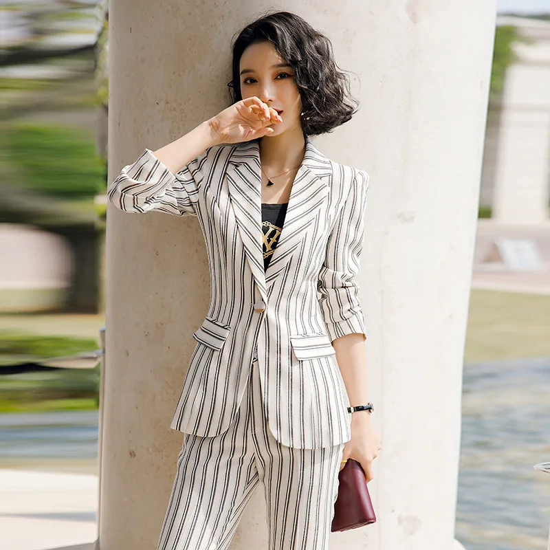 New Arrival White Stripe Pants Suits Woman Two Piece Set Autumn Winter Full Sleeve Blazer Set Woman Suits Lady Suit Office
New Arrival White Stripe Pants Suits Woman Two Piece Set Autumn Winter Full Sleeve Blazer Set Woman Suits Lady Suit Office