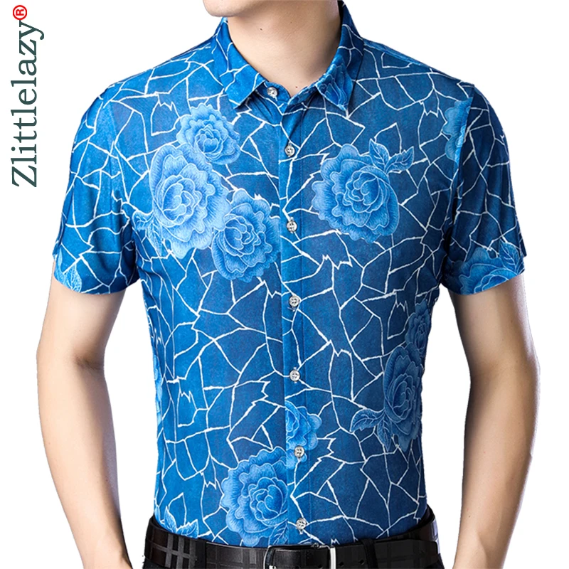 Фото 2021 Brand Casual Summer Short Sleeve Slim Fit Floral Hawaiian Shirt Men Streetwear Social Dress Mens Shirts Fashions Jersey 212 | Мужская