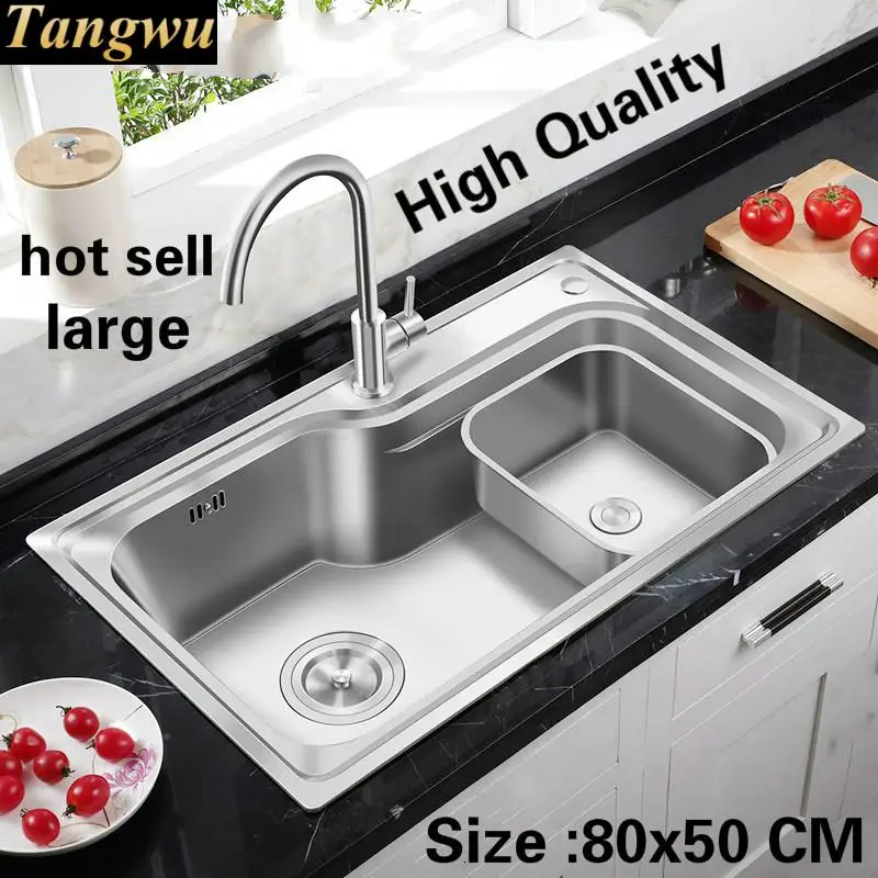 

Free shipping Apartment luxurious standard kitchen single trough sink food grade 304 stainless steel big hot sell 800x500 MM