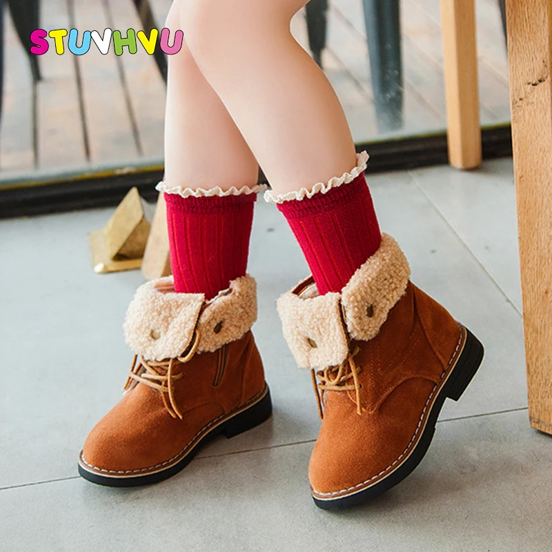 Fashion Girls Martin Boots 2019 Winter New Children's Boots Plus Velvet Warm Kids Cotton Boots Soft Non-slip Leather Girls Shoes 
Fashion Girls Martin Boots 2019 Winter New Children's Boots Plus Velvet Warm Kids Cotton Boots Soft Non-slip Leather Girls Shoes