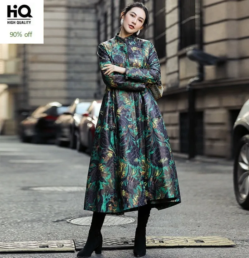 Genuine Leather Women Down Coats Designer New Medium Length Printed Stand Collar Single Breasted Loose Female Trench Cloak Coats
Genuine Leather Women Down Coats Designer New Medium Length Printed Stand Collar Single Breasted Loose Female Trench Cloak Coats