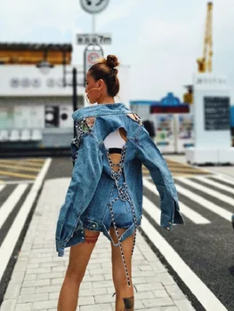 ins CHIC Runway Designer Sexy Backless Lacing Chains Women Denim Jacket Harajuku Stylish Top Long Sleeves Coat Streetwear 
ins CHIC Runway Designer Sexy Backless Lacing Chains Women Denim Jacket Harajuku Stylish Top Long Sleeves Coat Streetwear
