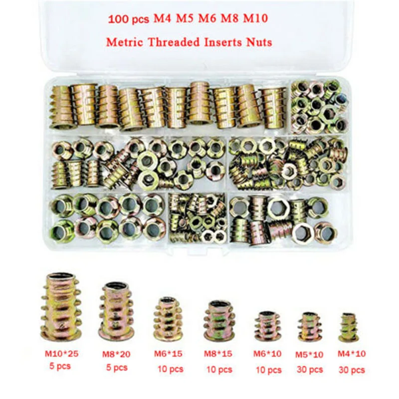 100pcs Hex Socket Screw Nuts Assortment Kit M4 M5 M6 M10 M15 M20 M25 Metric Threaded Easily Rust Furniture Inserts
100pcs Hex Socket Screw Nuts Assortment Kit M4 M5 M6 M10 M15 M20 M25 Metric Threaded Easily Rust Furniture Inserts