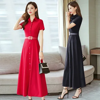 Shirt Dress women's simple women's short sleeve over the knee long slim slimming skirt
Shirt Dress women's simple women's short sleeve over the knee long slim slimming skirt