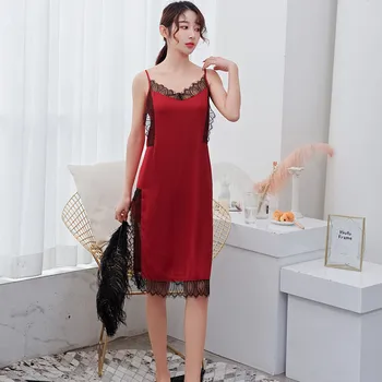 Fiklyc New Sleeping Spring and Summer Thin Lace Simulation Silk V-Neck Charming Sexy Sling Nightdress Home Service Suit
Fiklyc New Sleeping Spring and Summer Thin Lace Simulation Silk V-Neck Charming Sexy Sling Nightdress Home Service Suit