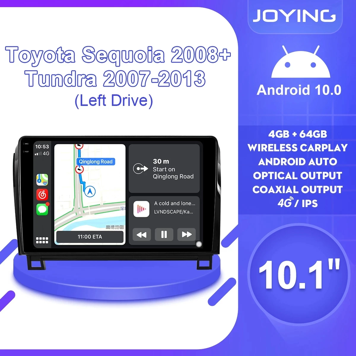 Автомобильное радио Android 10 1 дюйма для Toyota Tundra 2007-2013/Sequoia 2008-2018 Carplay Bluetooth DSP SPDIF