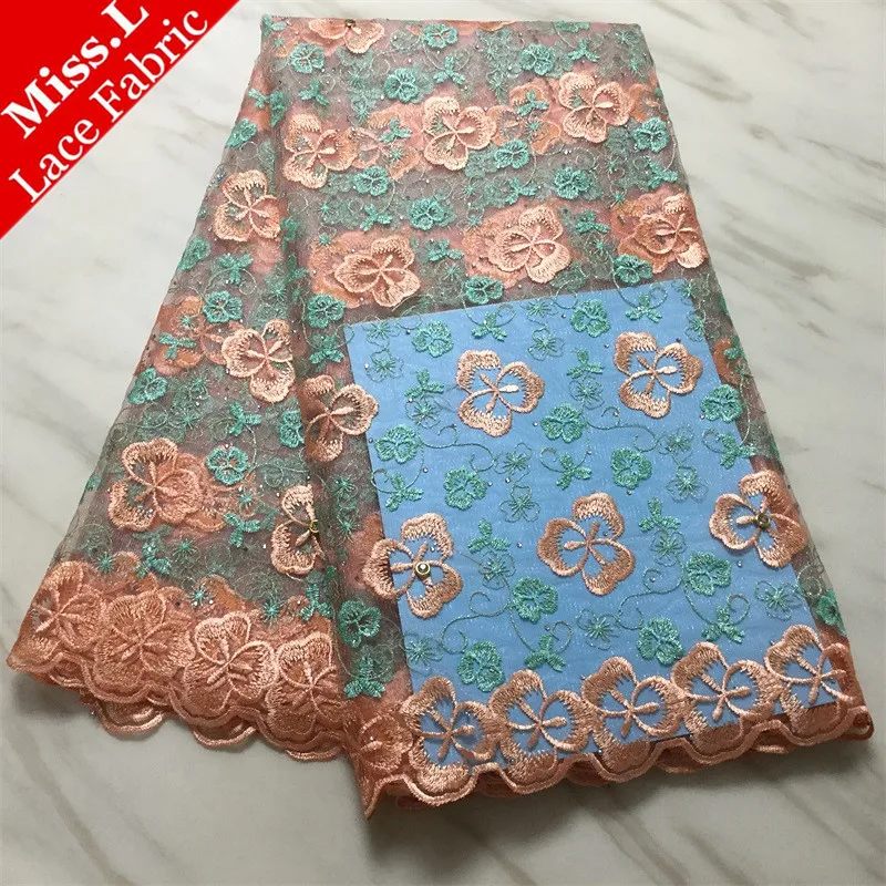Miss L Latest Mesh Africain Lace Fabric With Rhinestones Stones French Lace Fabric With Gold Embroidered 5 Yards For Celebration 
Miss L Latest Mesh Africain Lace Fabric With Rhinestones Stones French Lace Fabric With Gold Embroidered 5 Yards For Celebration