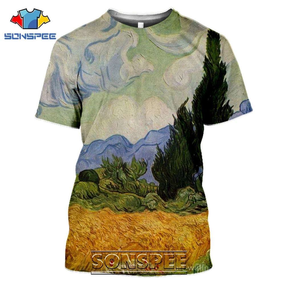 SONSPEE T-shirts Van Gogh 3D Print Men Women Casual Fashion Hip Hop Vintage Short Sleeve Streetwear Starry Night Tees Tops Shirt (11)