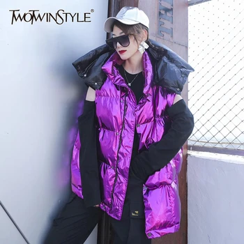 TWOTWINSTYLE Plaid Patch Designs Hit Color Down Vest For Female Hooded Sleeveless Warm Thick Vests Women Fashion Clothing 2020 
TWOTWINSTYLE Plaid Patch Designs Hit Color Down Vest For Female Hooded Sleeveless Warm Thick Vests Women Fashion Clothing 2020