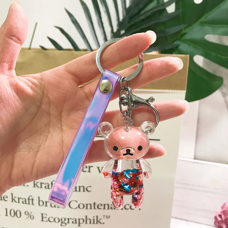 HWASY Creative new style version of quicksand Sequin acrylic into oil bear key chain magic color laser leather rope bag keyring
HWASY Creative new style version of quicksand Sequin acrylic into oil bear key chain magic color laser leather rope bag keyring
