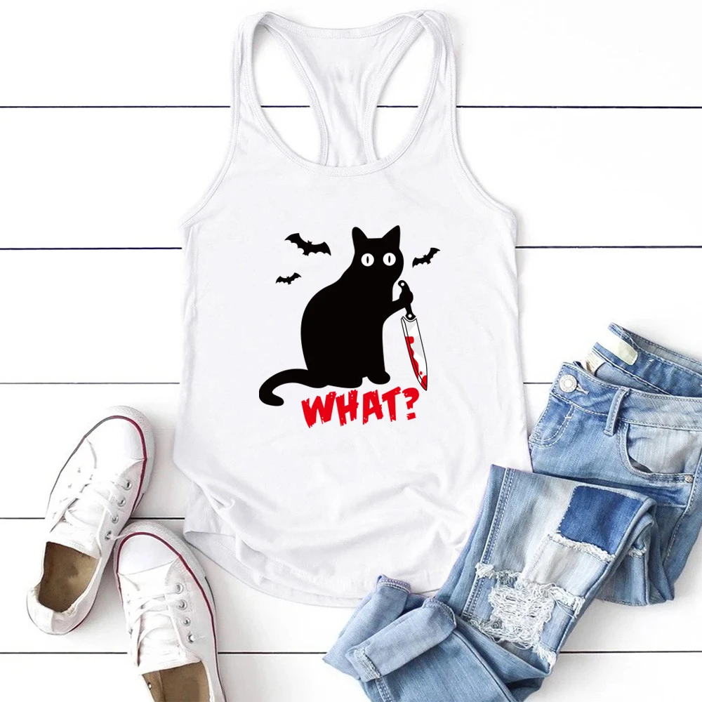Funny Women Tank Top Cat Knife What Printed JKP4756