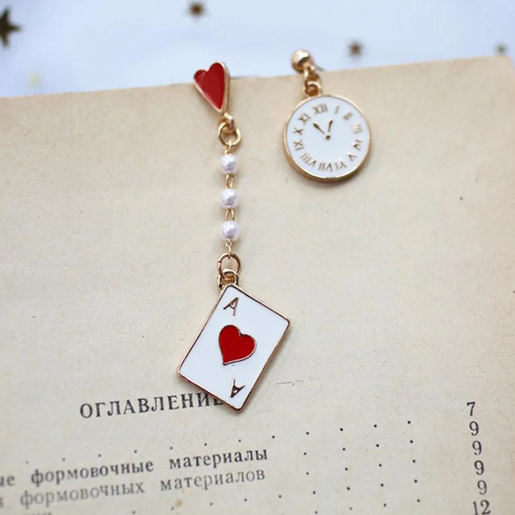 Gold Red Peach Alice Dream Clock Dangle Earrings Poker Card Asymmetrical Earring Long Created Pearl Fashion Jewelry
Gold Red Peach Alice Dream Clock Dangle Earrings Poker Card Asymmetrical Earring Long Created Pearl Fashion Jewelry