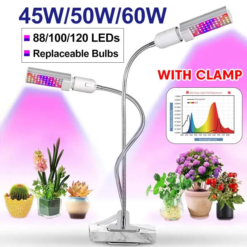 45W/50W/60W Dual Head Full Spectrum LED Grow Light LED Plant Grow Light Bulb Phyto Lamp For Indoor Flowers Vegetables Plant Tent
45W/50W/60W Dual Head Full Spectrum LED Grow Light LED Plant Grow Light Bulb Phyto Lamp For Indoor Flowers Vegetables Plant Tent