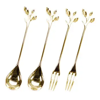 Tableware Gold Leaf Coffee Spoon Fork,4 Pack(2 Spoons 2 Forks) Little Demitasse Espresso Spoon and Appetizer Dessert Forks Set,4
Tableware Gold Leaf Coffee Spoon Fork,4 Pack(2 Spoons 2 Forks) Little Demitasse Espresso Spoon and Appetizer Dessert Forks Set,4