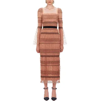 HAMALIEL Self Portrait Runway Wave Point Holiday Dress New Spring Women Mesh Flare Sleeve Bodycon Slim Square Collar Long Dress 
HAMALIEL Self Portrait Runway Wave Point Holiday Dress New Spring Women Mesh Flare Sleeve Bodycon Slim Square Collar Long Dress