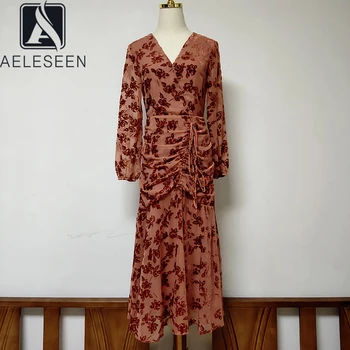 AELESEEN Vintage Designer Autumn Dress V-Neck Long Sleeve Women Elegant Dress Flower Print Velvet Draped Long Party Dress
AELESEEN Vintage Designer Autumn Dress V-Neck Long Sleeve Women Elegant Dress Flower Print Velvet Draped Long Party Dress