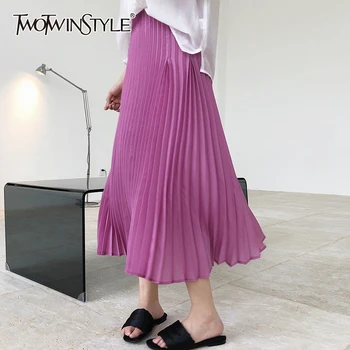 TWOTWINSTYLE Casual Ruched Skirt For Women High Waist Irregular Hem A Line Large Size Skirts Female New Fashion 2020 Summer 
TWOTWINSTYLE Casual Ruched Skirt For Women High Waist Irregular Hem A Line Large Size Skirts Female New Fashion 2020 Summer