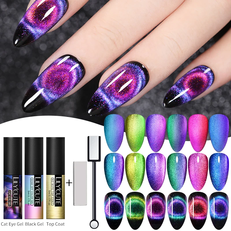 LILYCUTE 9D cat УФ Магнитный Гель лак Off для ногтей и светодиодной лампы лазерный