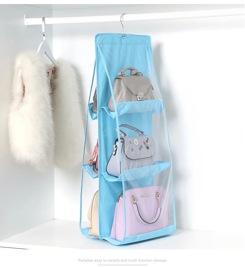 6 Pockets Hanging Handbag Organizer Wardrobe Closet Hanger Transparent Multilayer Dustproof Storage Bag for Purse Tote Bag ST05
6 Pockets Hanging Handbag Organizer Wardrobe Closet Hanger Transparent Multilayer Dustproof Storage Bag for Purse Tote Bag ST05