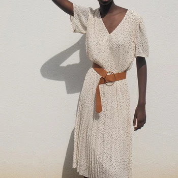 2020 Za Pleated Dress Women V-neck Short Midi Summer Dress Belt with Metal Buckle Interior Lining Elegant Print A-Line Dresses
2020 Za Pleated Dress Women V-neck Short Midi Summer Dress Belt with Metal Buckle Interior Lining Elegant Print A-Line Dresses