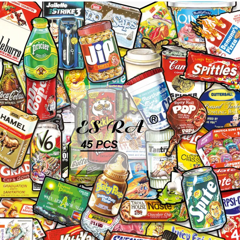 45Pcs/Set 4~10CM Funny Brand Snacks Drink Stickers Waterproof PVC Graffiti Stickers Fridge Pitcher Luggage Journal Decorate DIY
45Pcs/Set 4~10CM Funny Brand Snacks Drink Stickers Waterproof PVC Graffiti Stickers Fridge Pitcher Luggage Journal Decorate DIY